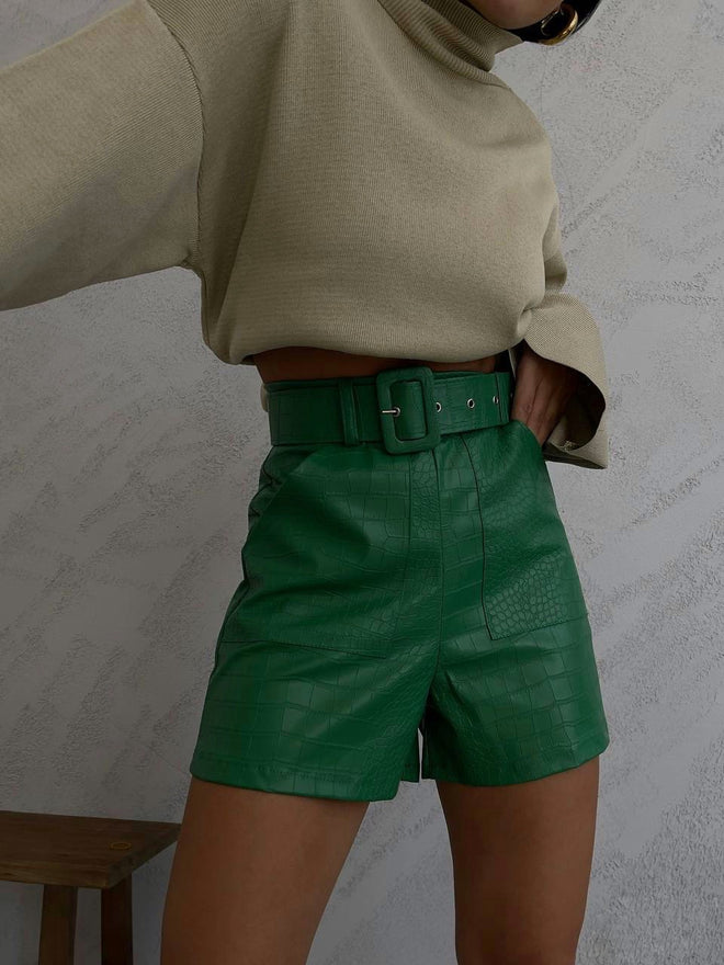 Leather Croc Shorts In Green