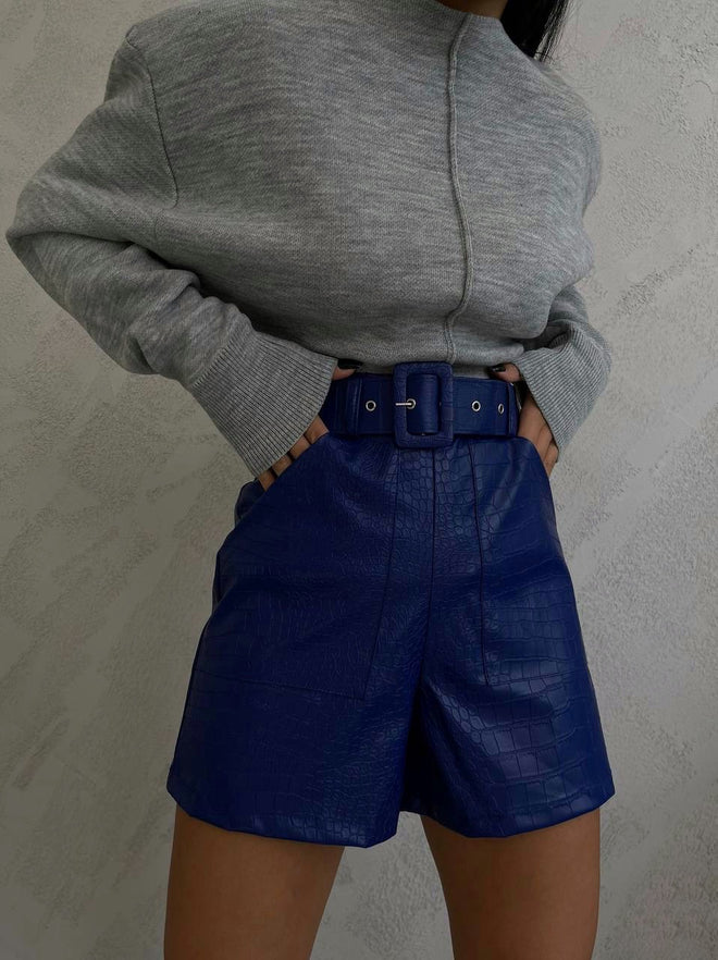 Leather Croc Shorts In Blue