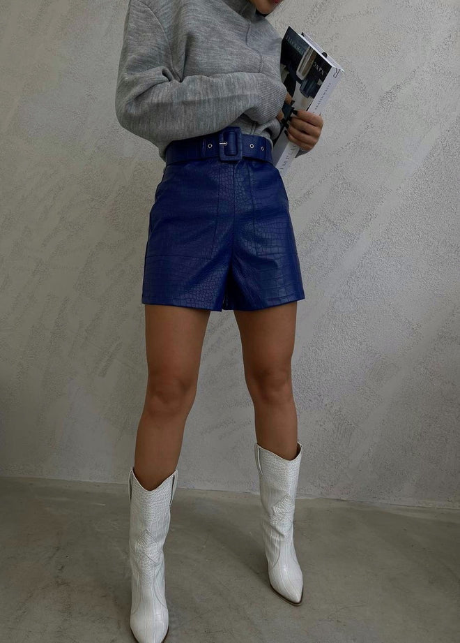 Leather Croc Shorts In Blue