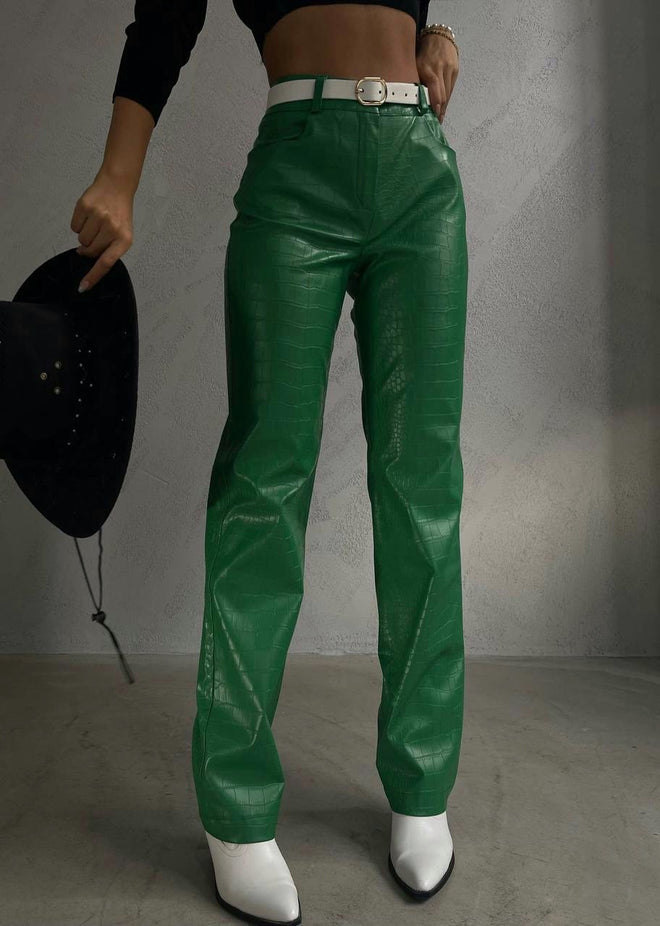 Leather Croc Pants In Green