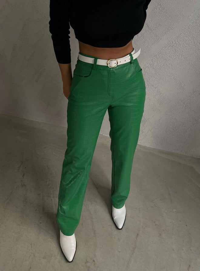 Leather Croc Pants In Green