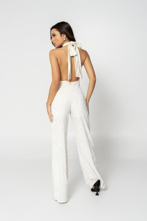 white glittery jumpsuit