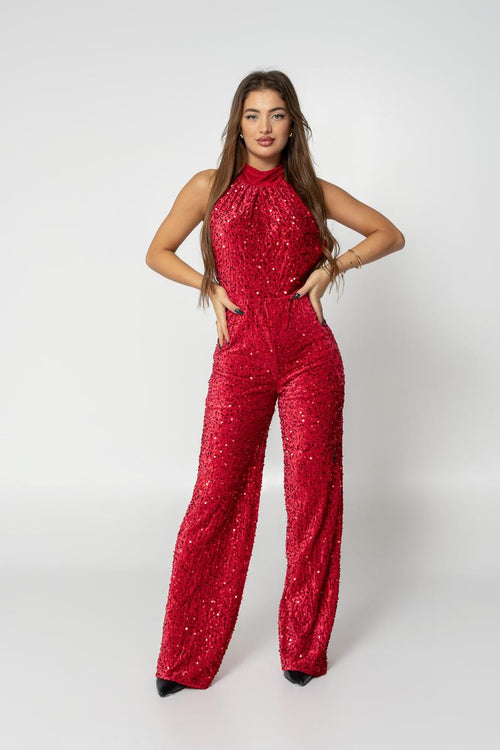 red glittery jumpsuit