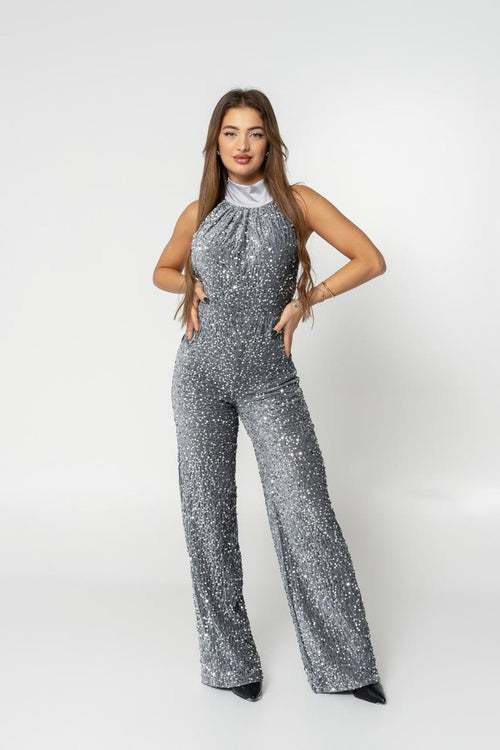 glittery grey jumpsuit