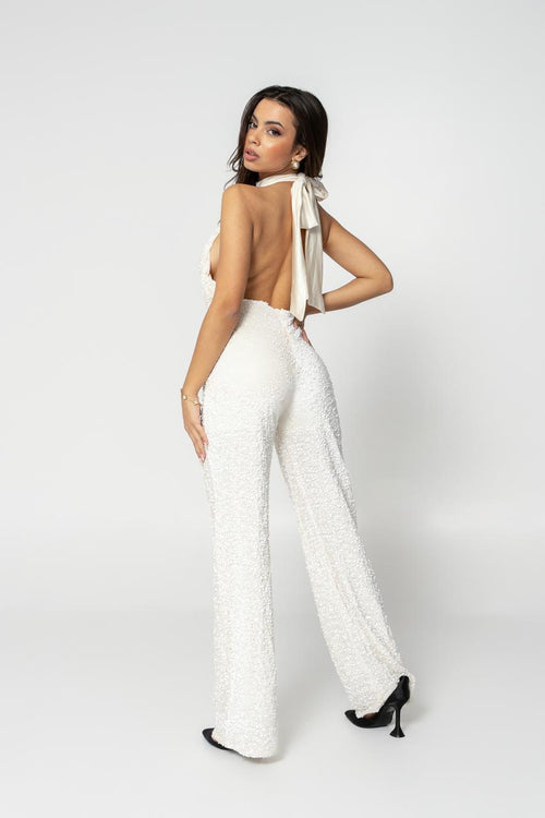 white glittery jumpsuit