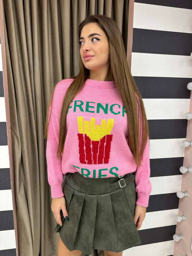 fries pink sweater