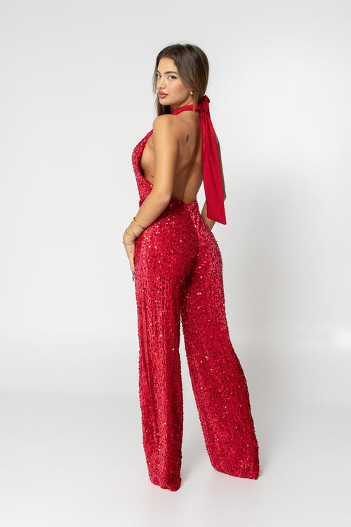 red glittery jumpsuit