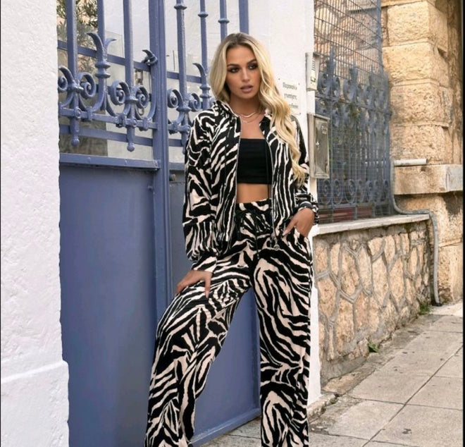 Zebra velvet jacket set