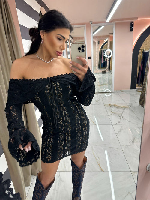 Lace black mini dress