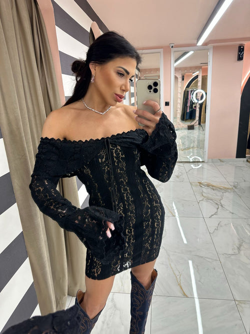 Lace black mini dress