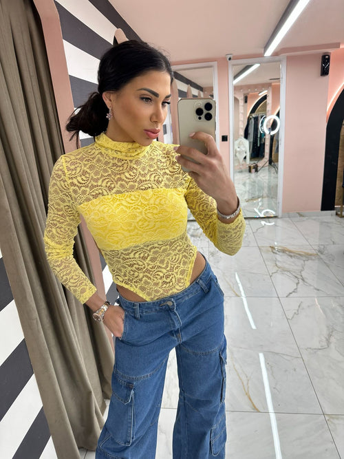 Lace bodysuit yellow