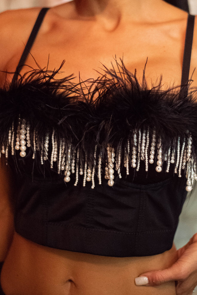 Elastic Crop Top With Feathers