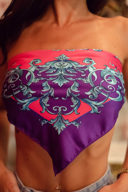 Colourful Purple Satin Scarf Crop Top