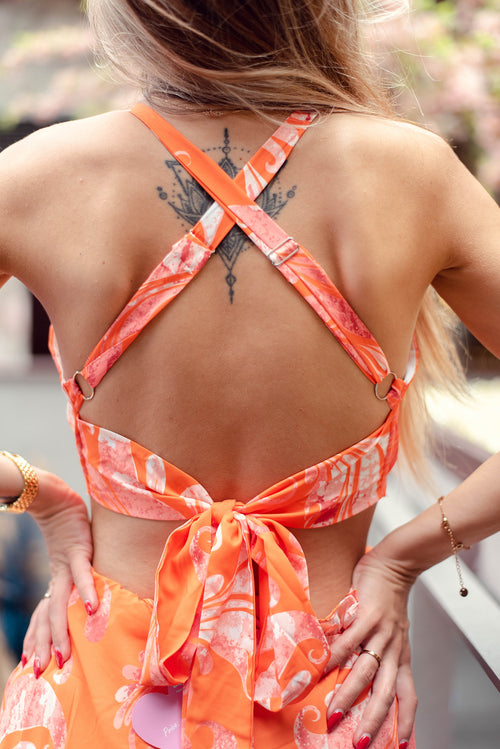 Orange Floral Cut Out Maxi Dress