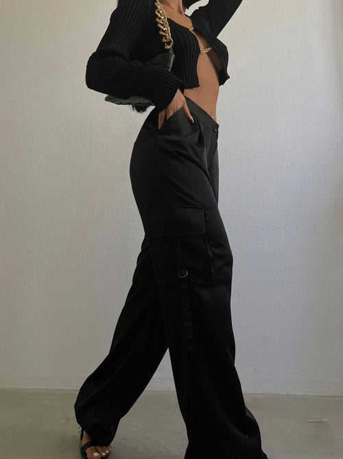 Satin Cargo Pants