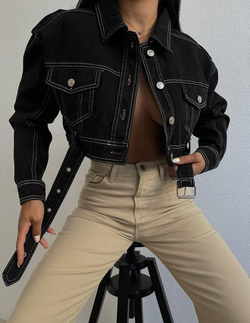 Crop Denim Jacket - Black