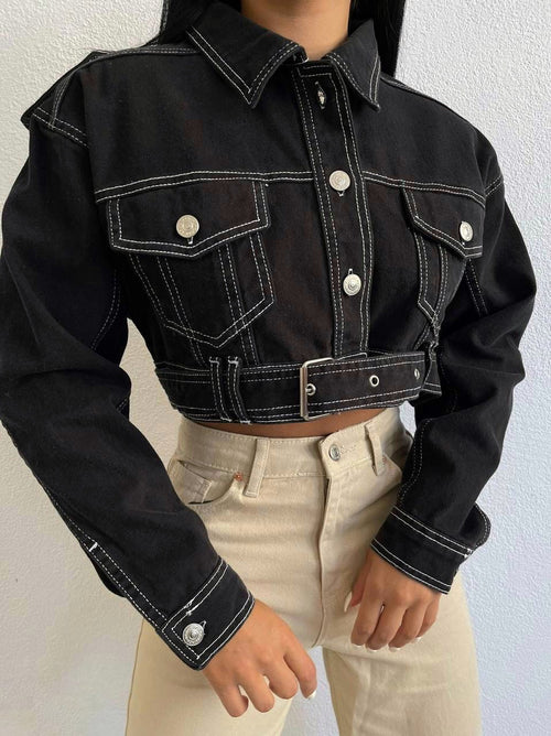 Crop Denim Jacket - Black