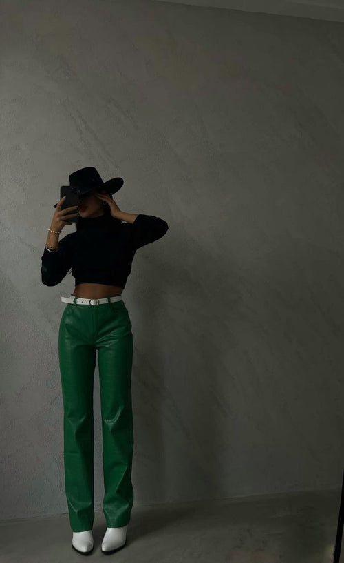 Leather Croc Pants In Green