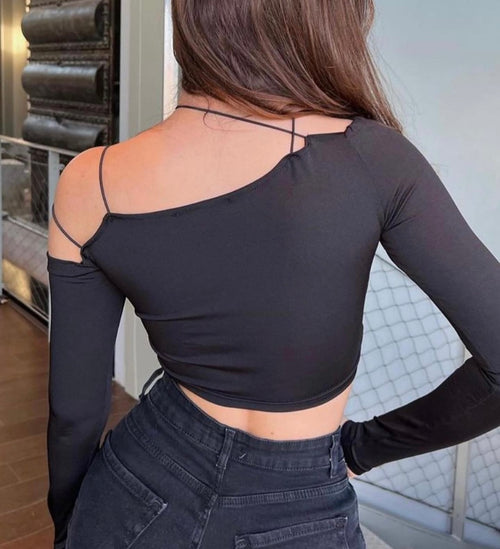 Crop Top With Thin Elastic Straps - In Black