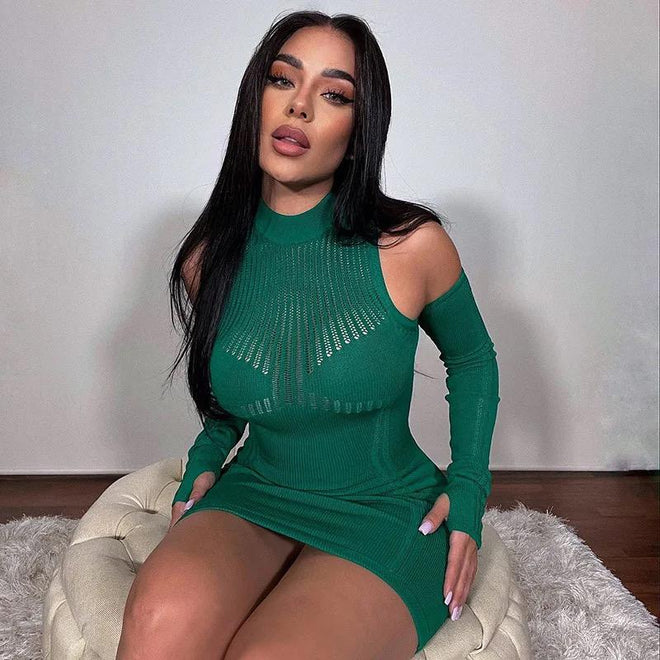 Green Knitted Dress With Gloves