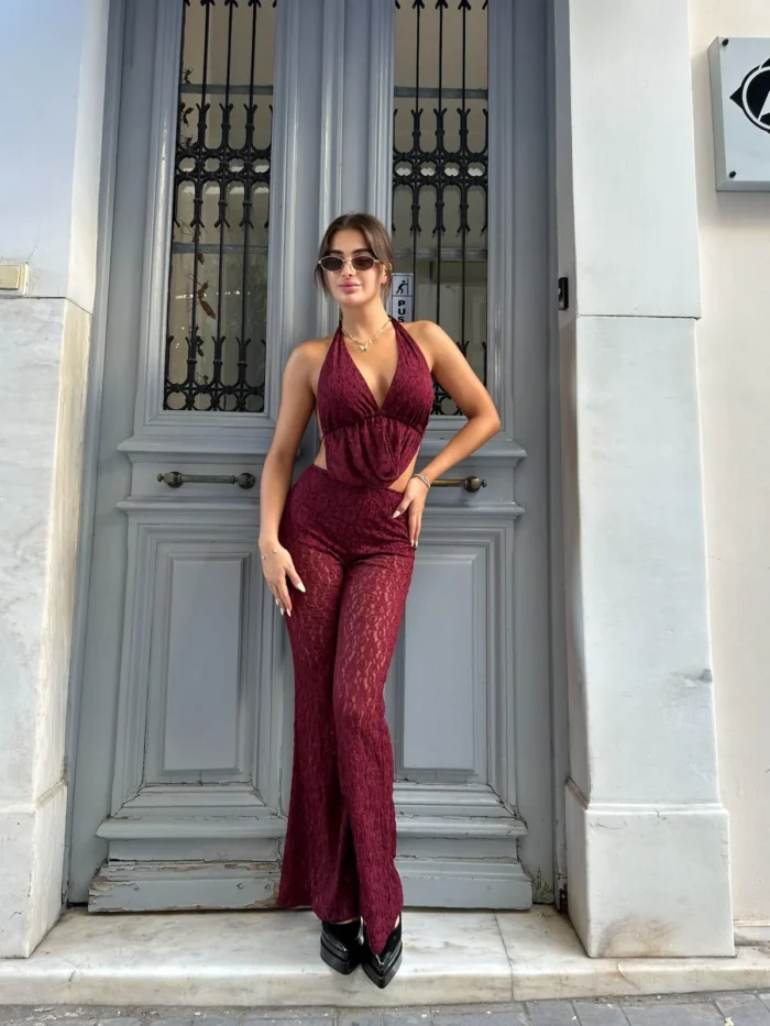 Bold Lace Jumpsuit – Μπορντό - Image 3