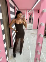 Cocoa Mesh Maxi Dress