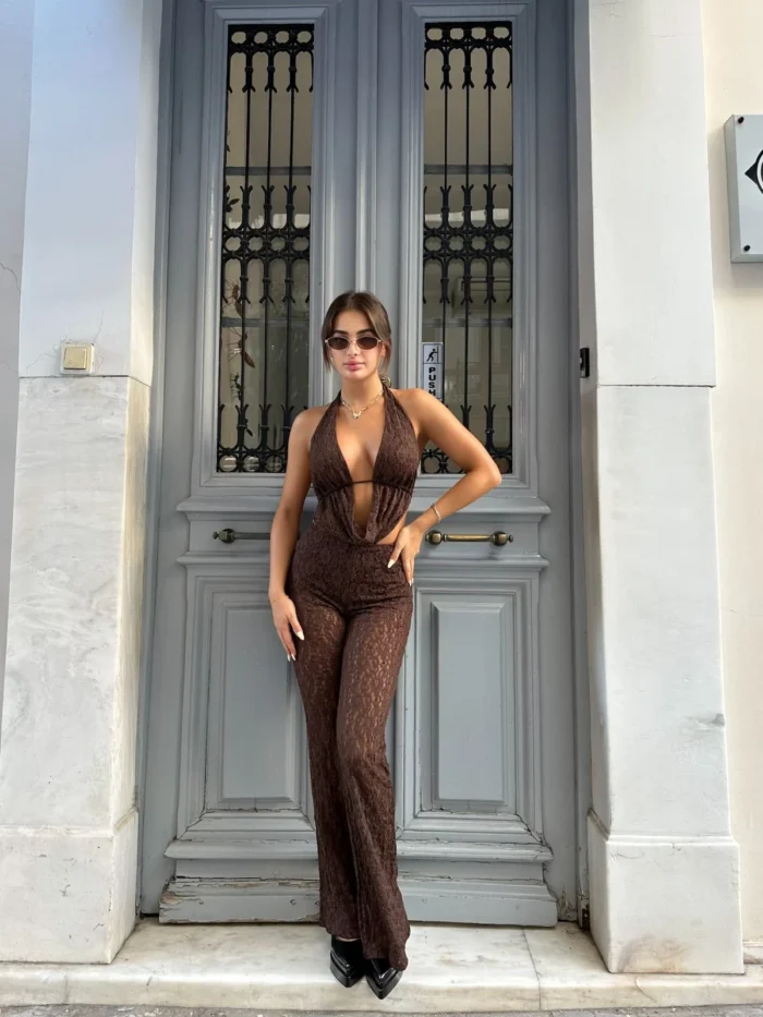 Bold Lace Jumpsuit – Καφέ - Image 3