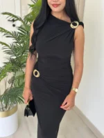 Elegance maxi dress Maxi φόρεμα με χρυσές αγκράφες