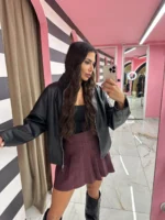 Oversized Leather Jacket – Μαύρο