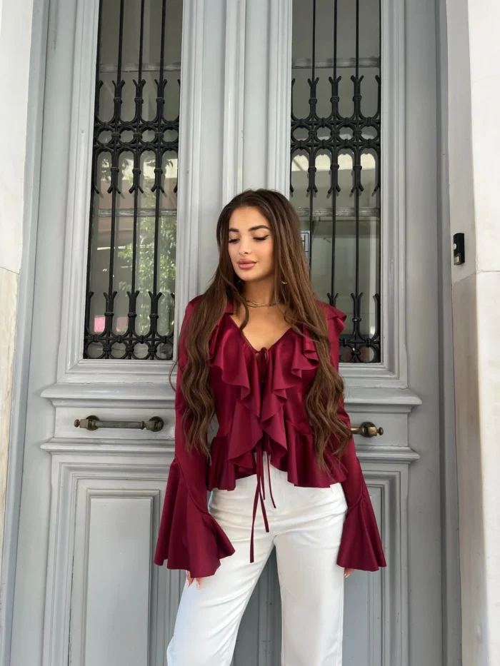 Romantic Ruffle Top – Μπορντό - Image 2