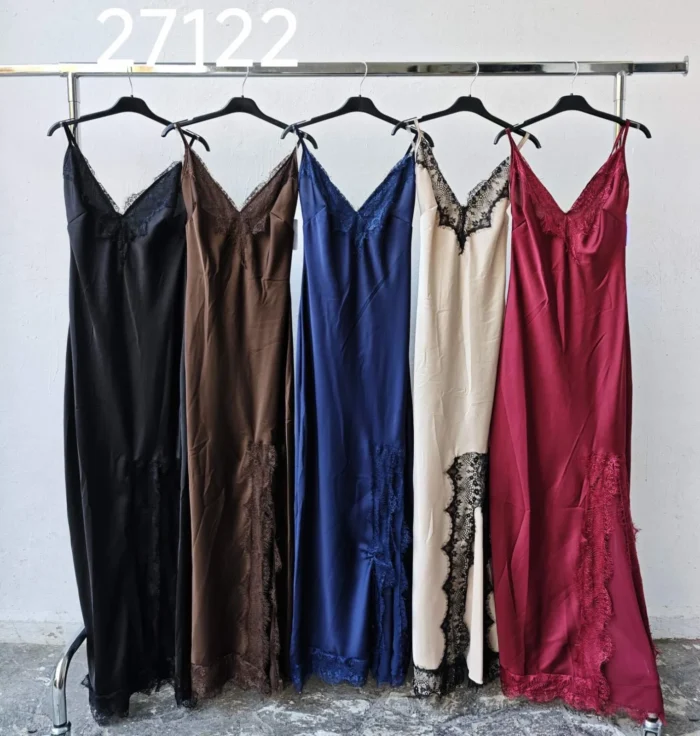 Satin Lace Maxi Dress - Image 3