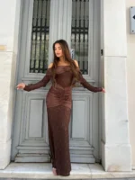 Lace Maxi Dress – Καφέ