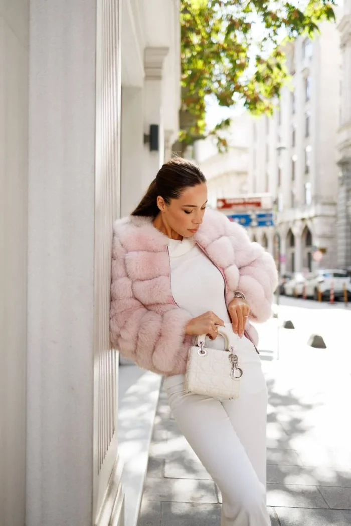 Pink Blossom Fox Fur Jacket - Image 3