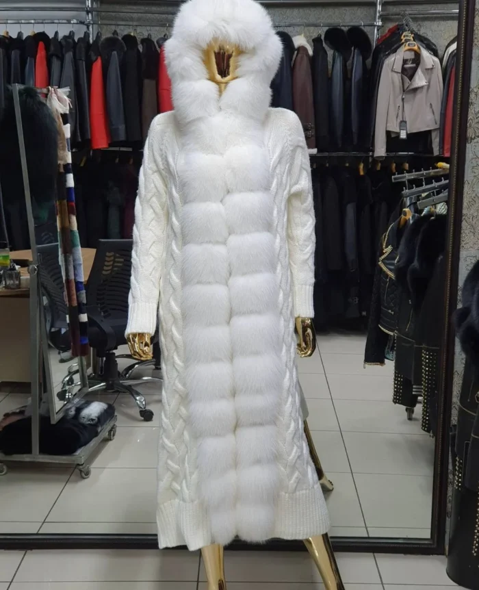 Πλεκτή Μακριά Ζακέτα με Αληθινή Γούνα Αλεπούς - Image 7