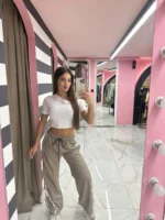 Beige Soft Wide Leg Pants - Image 2