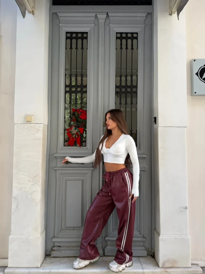 Bordeaux White Line Leather Pants - Image 2