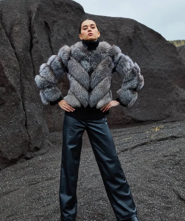 Silver Shadow Fur & Leather Jacket - Image 2