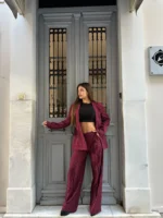 Wine Pinstripe Suit Set