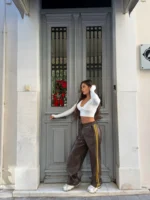 Chocolate Yellow Line Leather Pants