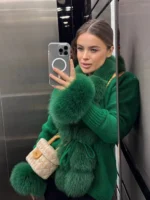 Emerald Mini Fur Knit Jacket - Image 3
