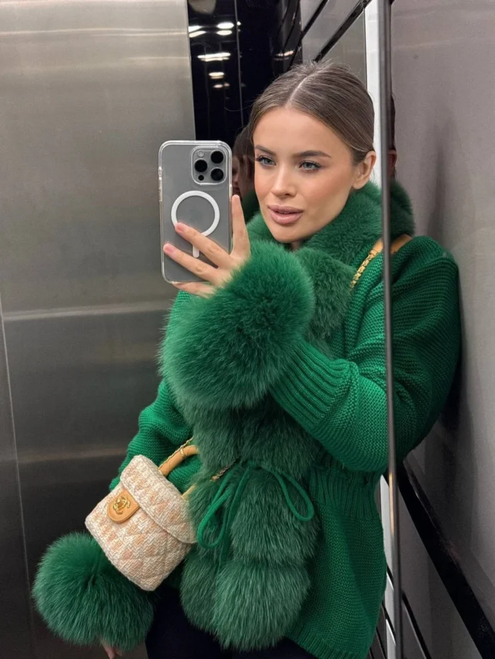Emerald Mini Fur Knit Jacket - Image 3