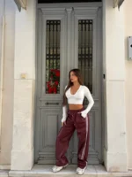 Bordeaux White Line Leather Pants - Image 3