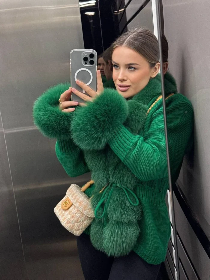 Emerald Mini Fur Knit Jacket - Image 4