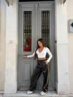 Black Yellow Line Leather Pants - Image 2