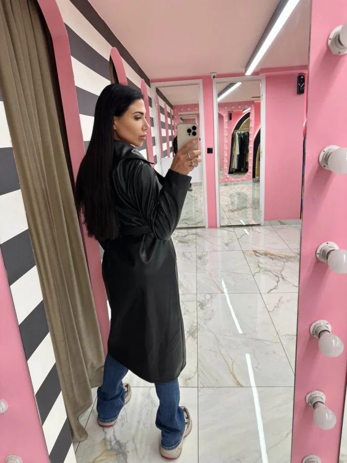 Leather Touch Trench – Μαύρη - Image 2