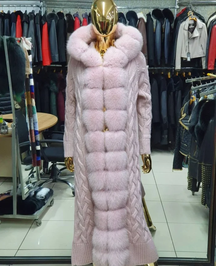 Πλεκτή Μακριά Ζακέτα με Αληθινή Γούνα Αλεπούς - Image 8