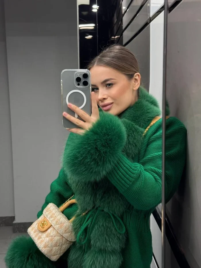 Emerald Mini Fur Knit Jacket - Image 2