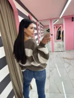 Sweet Stripes Cardigan – Καφέ / Εκρού - Image 2