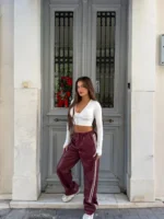 Bordeaux White Line Leather Pants