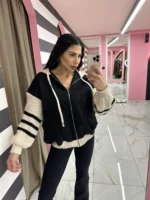 Zip Hoodie Black/Beige